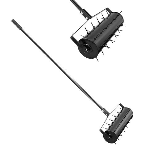 Aireador de césped rodante VEVOR, 45 cm, 27 púas de hierro, mango desmontable, negro, para jardines y céspedes compactados, 53 cm (1/2)