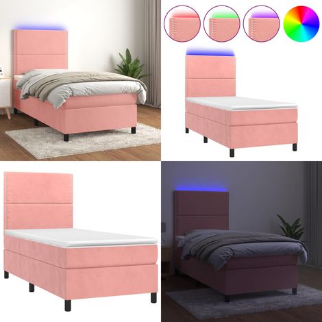 Letto a Molle con Materasso e LED Rosa 80x200 cm in Velluto - Materasso a molle - Letto con LED