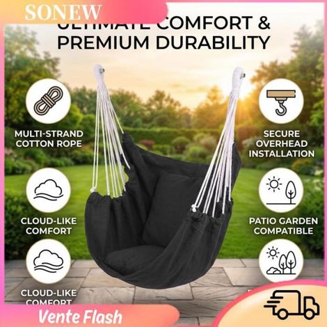 Sonew Chaise hamac : Chaise Balançoire Suspendue Robuste Confortable Pour Jardin Balcon Patio : sport matelas Gris (1/5)