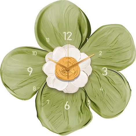 Reloj de pared floral iluminado, color crema, 30 cm - Cuadro decorativo rústico con detalles verdes para sala de estar (1/2)