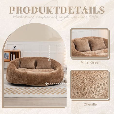 Pouf poire relax à dossier haut, fauteuil confortable et résistant pour adultes et enfants, intérieur/extérieur, lounge moelleux en chenille café (1/4)