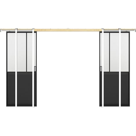 Porta scorrevole doppia atelier con sistema a incasso 2 x H205 x L83 cm Nero e Vetro temperato - ARTISTO II