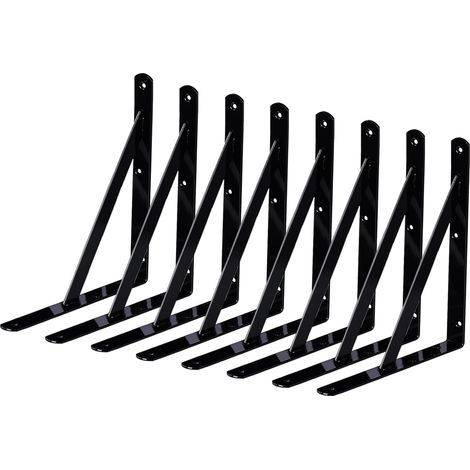8 Packs Support Etagere Murale Industrielle,150 X 95mm Equerre Fixation Metal,Équerre Étagère Triangle, Equerre Charge Lourde De 90 Degrés En Métal, Pour Garage,Cuisine,Chambre(Noir) (1/5)