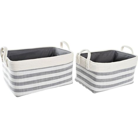 Panier de rangement coton gris et blanc style basique élégant - Gris clair et blanc naturel (1/3)