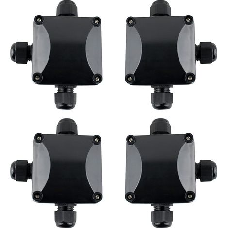 4 x Boîte de jonction étanche IP66 Boîtier de Raccordement 3 Câbles Extérieurs Noir (1/5)