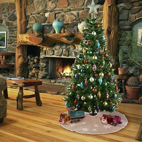 Jupe de sapin Noël en à motif flocons neige décorations kaki cm 75 lin blancs (1/4)