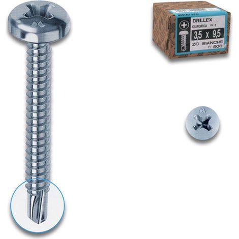 Vite Autoperforante Drillex Zincata bianca - TC a croce - MIsure (Diam x lungh): 3.5x38 mm - 500 pz
