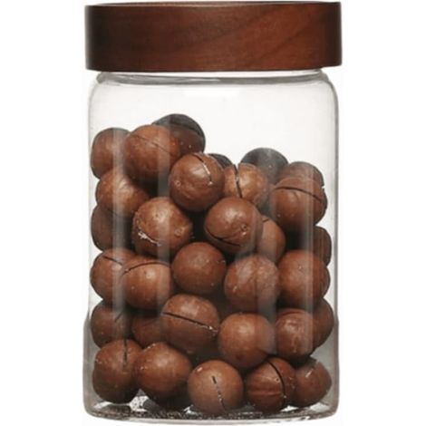 Bocaux de conservation en verre avec couvercles en bois d'acacia à vis, contenants pour fruits, légumes, café, thé (10 x 15 cm, 920 ml) (1/5)