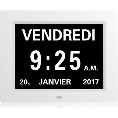 8 pouces LCD Horloge numérique Calendrier Date Heure Jour Horloge 8 Langues Auto Dimming HD Display Rappel (1/4)