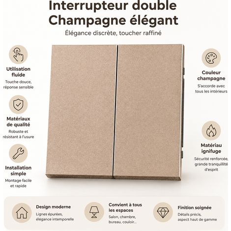 Interrupteur mural double permutateur 2 gang 3 way Série Z doré Soft Touch 2 gang 3 way 13 × 9 × 10 cm 150 g – Livraison gratuite