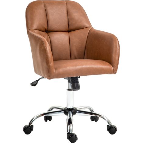 Faux Leather Tub Office Chair, with Wheels - Brown