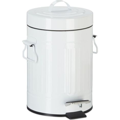 Poubelle à pédale vintage 3 litres Métal laqué époxy blanc Ouverture manuelle avec pédale anti-dérapante Pour cuisine ou salle de bain (1/5)