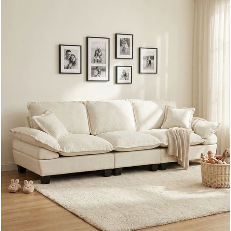 Divano 3 posti in chenille con braccioli curvi OKMYHOME (1/5)