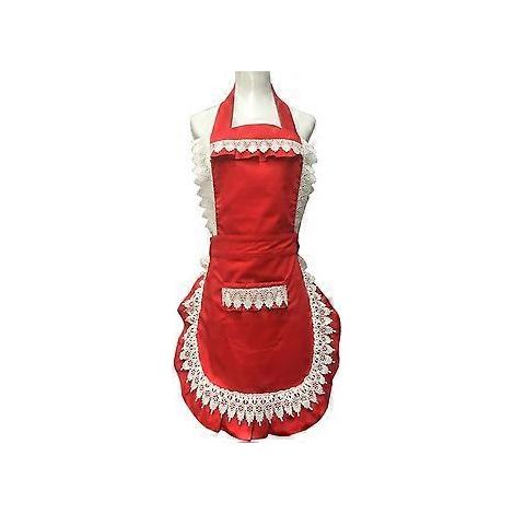 Wunderschöne, verstellbare Schürze mit Spitzenbesatz, ideal für Haushalt, Werkstatt, Küche und Kochen, Damenschürze mit Tasche – perfekt als Geschenk