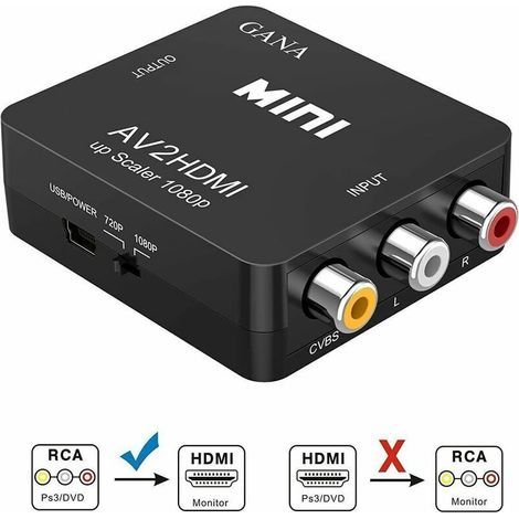 Adaptador RCA a HDMI, convertidor AV a HDMI, adaptador AV a HDMI compatible con 1080P con cable de carga USB, funda protectora para PC / Nintendo / Xbox / PS4 / PS3 / TV / STB / VHS (1/5)