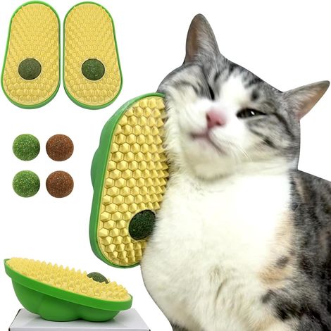 Paquete de 2 bolas de hierba gatera para pegar en la pared, juguete para gatos, bolas para lamer, rascadores faciales, autocuidado para gatos de interior, cepillo para esquinas de pared.