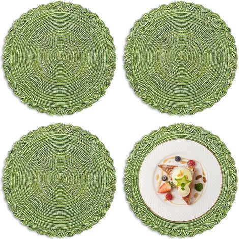 Set di 4 tovagliette rotonde intrecciate, 30 cm, antiscivolo e lavabili. (1/5)
