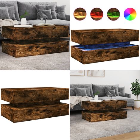 Table basse avec lumières LED chêne fumé 90x50x40 cm - Table Basse Design - Table Basse Led - Table Basse Lumineuse - Meuble Salon - Table D'appoint - Home & Living (1/5)