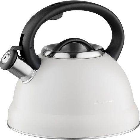 FLORINA Jacob Bouilloire sifflante en acier inoxydable (2,5 l) avec poignée en bakélite et sifflet, pour thé et café, convient pour tous les types de feux, couleur : beige (1/5)