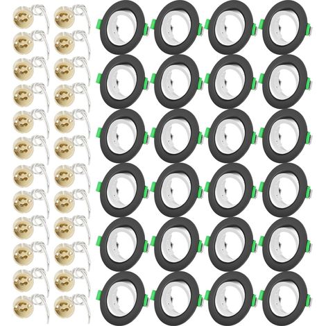 Projecteurs Spot Encastrable GU10 Set Cadre Avec Douille Céramique GU10,Rond Blanc Anneau Extérieur et Noir Anneau Intérieur,Cadre de Montage Spot LED,Orientable A 30°,Pour Spots de Plafond,Lot de 24