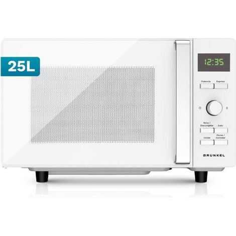 Grunkel MWD-25FLAT, Microondas de 25L y 800W con tecnología de base plana para mayor espacio, Blanco