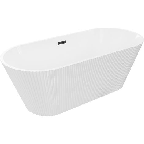 Mexen Yara freistehende geriffelte Badewanne 170 x 75 cm, weiß, schwarzer Überlauf - 52861707500-70 (1/5)