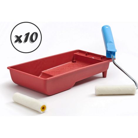 Ensemble Bac à peinture Kit anti gouttes  1 monture  2 pattes de lapin polyamide ou velours  Largeur 100 mm - Quantité x10 - Rouleau velours + bac