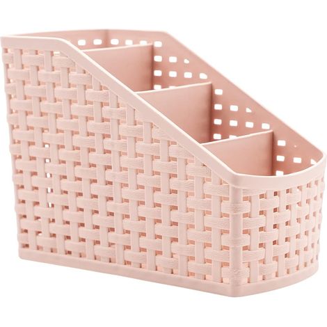 Panier rangement plastique rose 4 compartiments, cuisine bureau (1/4)