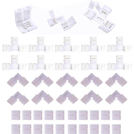 40PCS Connecteur Ruban LED 3 broches,Connecteur Rapides de Bande LED à 3 Broches Adaptateur en Forme L et T pour Strip LED SMD 5050 RGB de 10mm de Large (1/5)