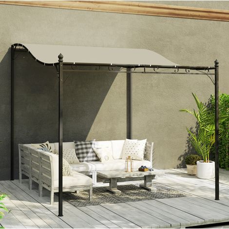 Pergola adossée en métal blanc crème avec toit déperlant, 248 x 298 cm, 16 trous de drainage (1/5)