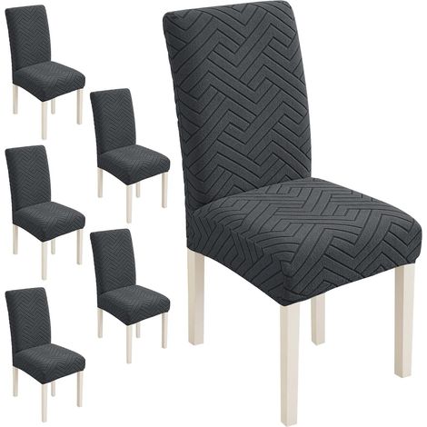 Elastic Modern Chair Covers, 6 Pieces, Dark Gray  Elastic Dining Room Chair Covers, Universal, Durable, Scratch-Resistant, Washable, for Dining Room, Hotel and Wedding Decor (1/5)