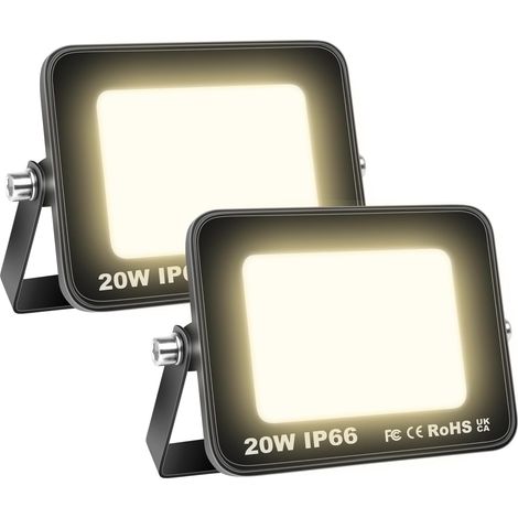 2 Pcs Projecteur LED Extérieur 20W 2000LM 3000K Blanc Chaud Spot LED Eclairage IP66 Étanche Projecteur Extérieur Eclairage de Sécurité Floodlight pour Jardin, Patio, Garage, Entrée