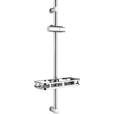 AURALUM MAX Edelstahl Duschstange mit Ablage – 70 cm Brausestange mit Duschkopfhalterung 360° Drehbar und Verstellbar Duschstangen, Chrom