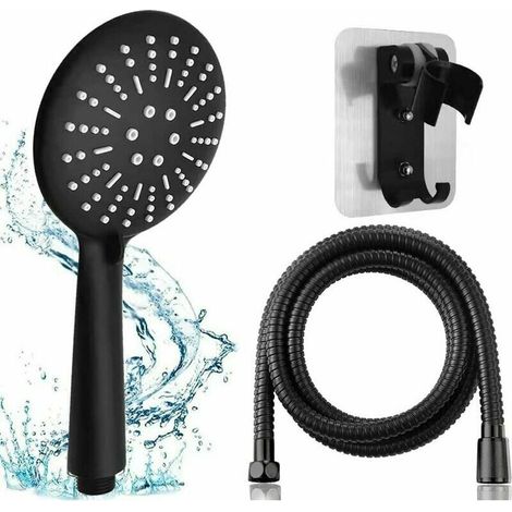 Pommeau Douche Haute Pression Noire, Pommeau Douche Anti Calcaire Avec Tuyau 1.5M, Tte de Douche Main Grande Avec 3 Modes de Jet, Haute Pression Douche Amovible avec Flexible et Support (1/5)