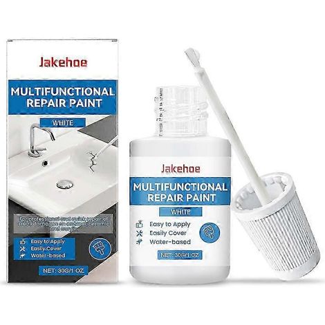Peinture émail blanche 30 ml pour baignoire et lavabos. Peinture émail blanche résistante pour réparer les petites rayures, les défauts et les fissures. (1/4)