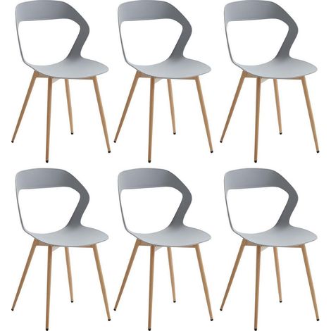 6er Set Esszimmerstühle Grau mit Holzoptik Metallbeinen, Hohlrücken (1/5)