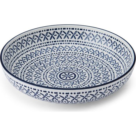 Mikasa blue mediterranean stoneware bowl, coupe bowl for dining, multi-purpose shallow serving dish, 900ml, 21 x 5cm