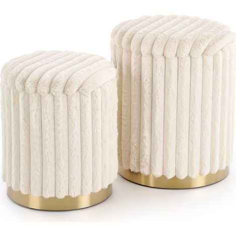 Conjunto de pufs Houston 2076, Crema, 44x0x0cm, Diámetro: 36, Tapiz, 0, Caja de almacenamiento