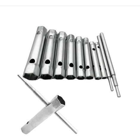 Jeu de 10 clés serre-tubes 6 à 22 mm, clés serre-tubes, clés à bougies pour serrage des bougies, démontage/montage des robinets et mitigeurs (1/4)