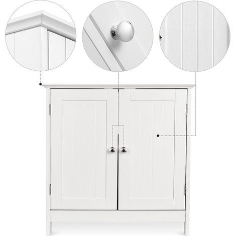 SiFree®Armoire de Toilettes Salle de Bain Suspendue Placard Commode Murale Armoire à panneaux – 2 Portes -603060cmBlanc (1/5)