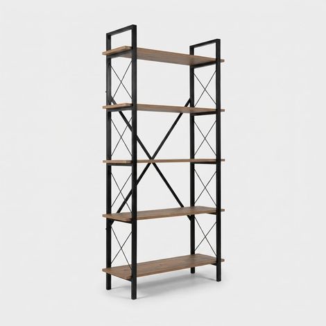 Industrielles Metallregal Elysian mit 5 schwarzen Ablageböden - Natur (1/5)