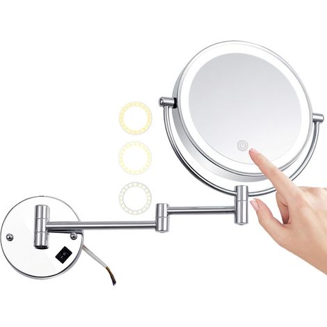 Miroir Maquillage LED Double Face Miroir Grossissant Mural x5 de Rotation à 360 Degrés avec Luminosité de L'écran Tactile Réglable pour Salle de Bain, Salle de cosmétiques (1/5)
