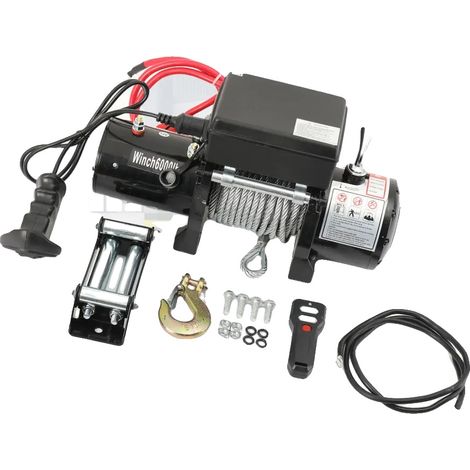 Verricello elettrico, capacità 6000 libbre, motore da 1,6 kW, cambio a 3 velocità, telecomando wireless, cavo sintetico (1/5)