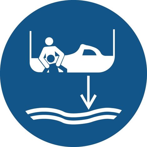 Cartelli di obbligo ISO 7010 "Obbligo di sganciare l’imbarcazione di salvataggio" - M042 - Misura: 50mm x 50mm - Numero Pezzi: 10 pezzi