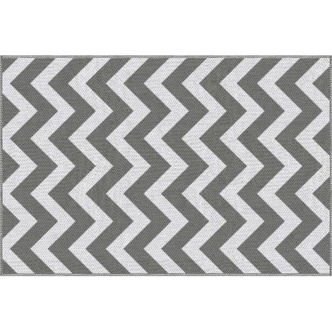 Alfombra de exterior impermeable de polipropileno 121 x 182 cm gris claro y blanco (1/5)
