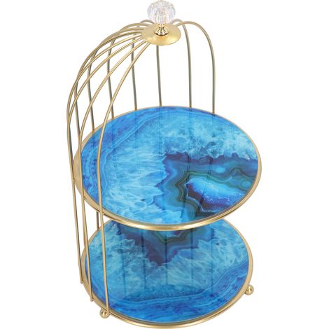 Doppellagiges Ablageregal für Vogelkäfig-Organizer, Ausstellungsständer, Badezimmer-Waschtisch, Goldrahmen, Achatmuster. (1/5)