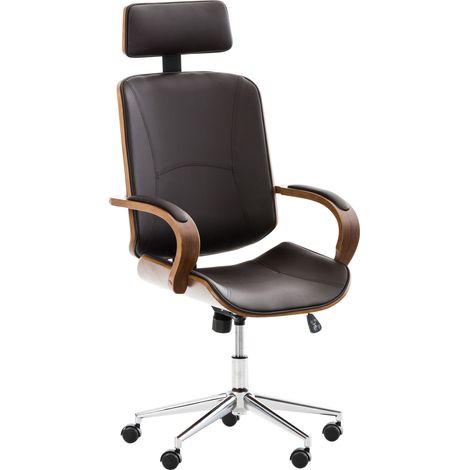 CLP – Chaise de bureau Dayton – Fauteuil pivotant en similicuir – Design élégant avec cadre en bois – Hauteur réglable et appui-tête intégré (1/5)