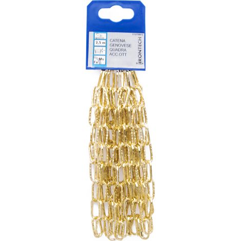 Catena genovese pretagliata maglia quadra Ø 2 mm. in acciaio ottonato 2,5 mt.