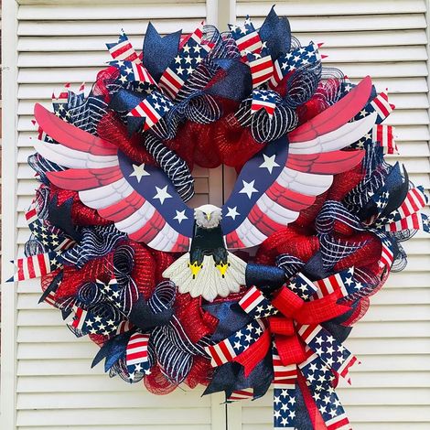 Guirlande Patriote - Guirlande Porte Frontale Rouge Blanc Bleu - Décoration Intérieure Extérieure pour 4 Juillet - Diamètre 50 cm - 1 Pièce (1/5)