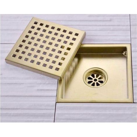 Caniveau de Douche Or Acier Inoxydable Carré 15x15cm Drain de Douche Siphon de Sol Drain de Plancher avec Couvercle de Siphon de Sol (1/2)